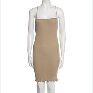 Priscavera Tan Ribbed Square Neck Mini Dress Womens S Strappy Summer Casual